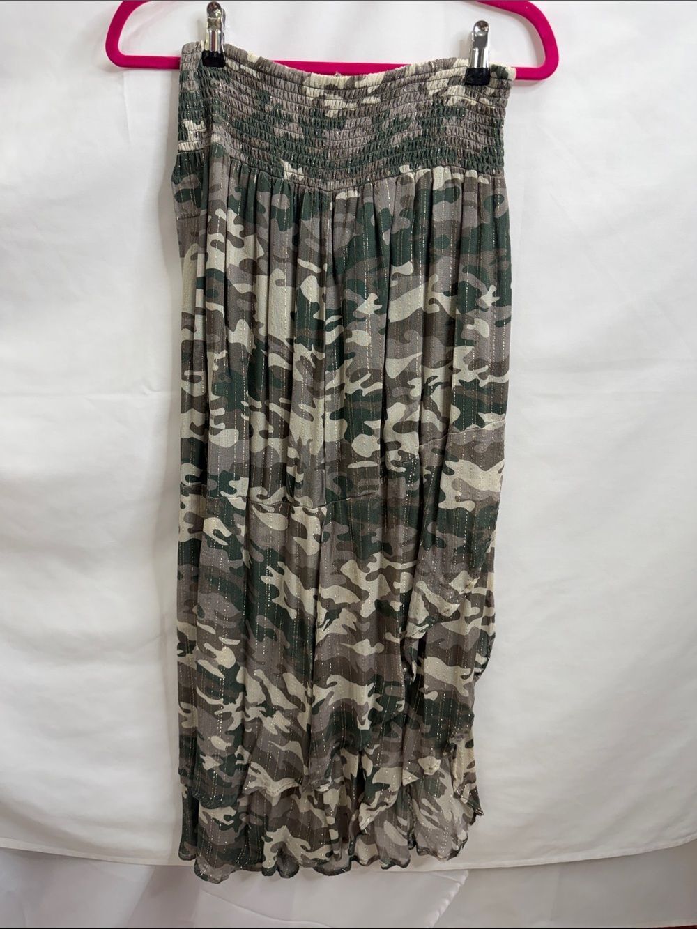 Asymmetrical Camo Print Maxi Skirt - Green/Gray